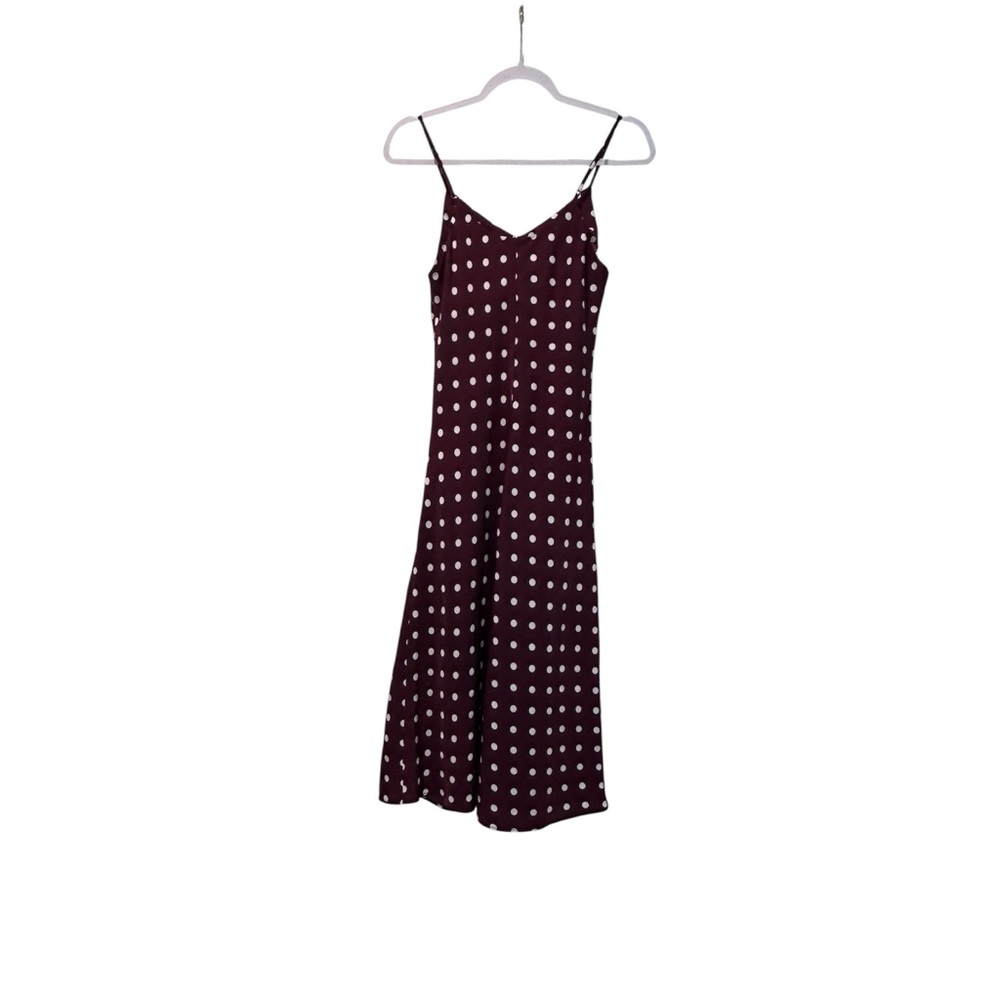 Skies Are Blue Maroon Polka Dot Spaghetti Strap Slip Dress- Small - Picture 4 of 7